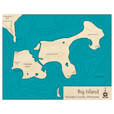 Bathymetric topo map of Big Island with roads, towns and depths noted in blue water