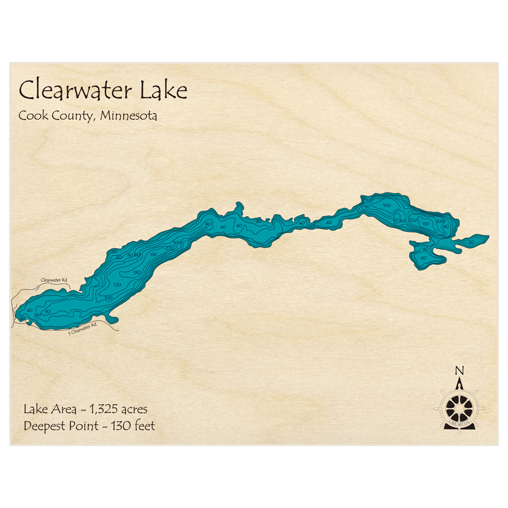 Clearwater Lake 3D Custom Wood Map – Lake Art LLC