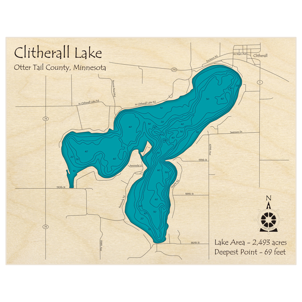 Clitherall Lake 3D Custom Wood Map – Lake Art LLC