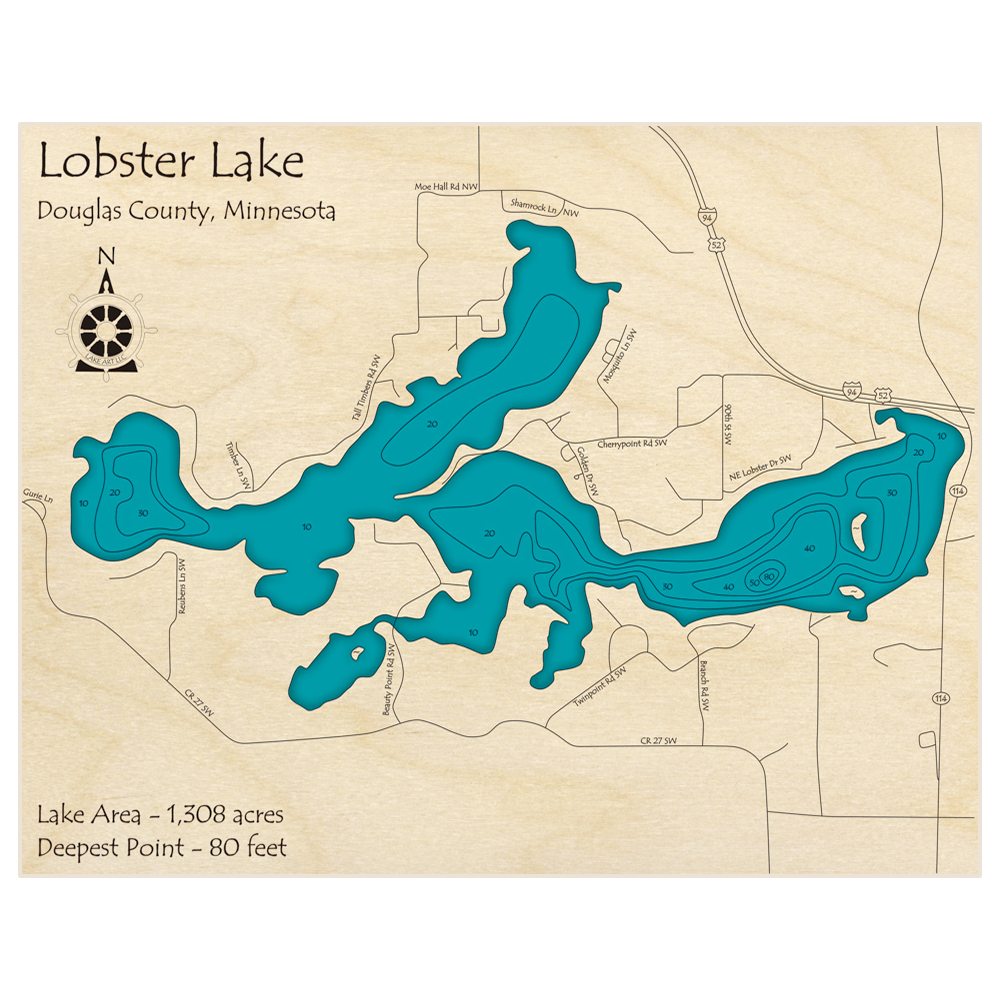 Lobster Lake 3D Custom Wood Map – Lake Art LLC