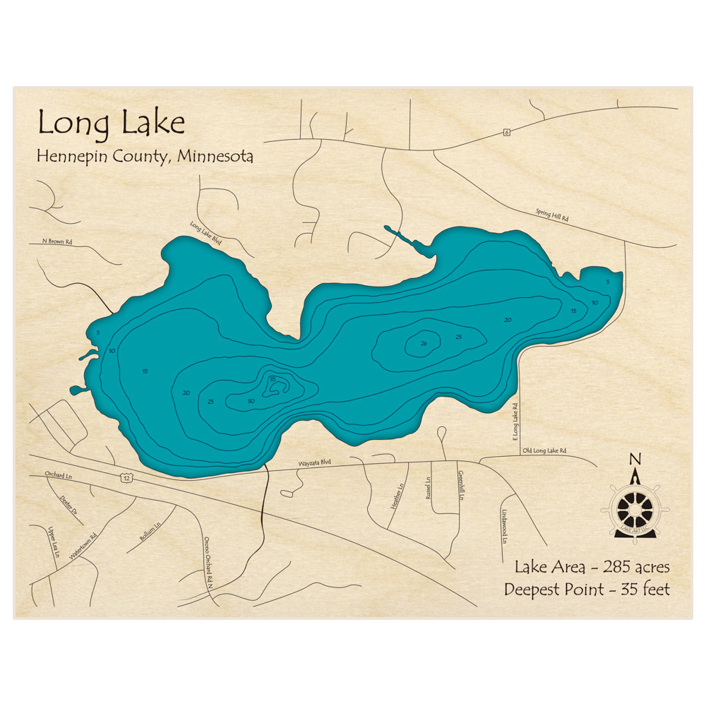 Long Lake 3D Custom Wood Map – Lake Art LLC