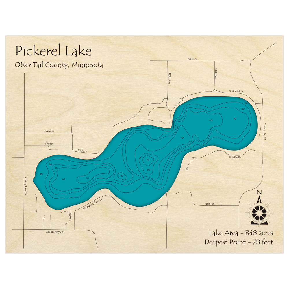 Pickerel Lake 3D Custom Wood Map – Lake Art LLC