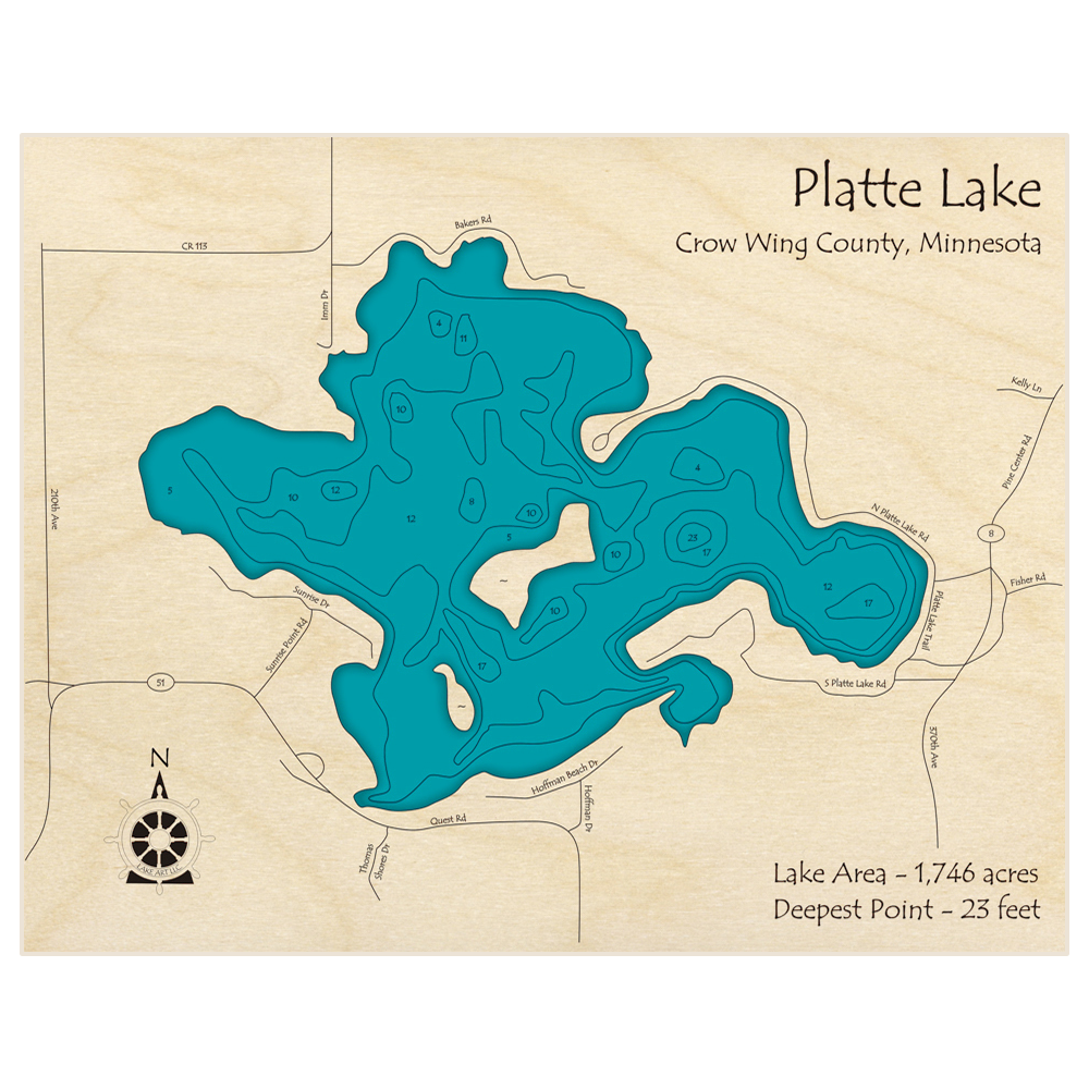 Platte Lake 3D Custom Wood Map – Lake Art LLC