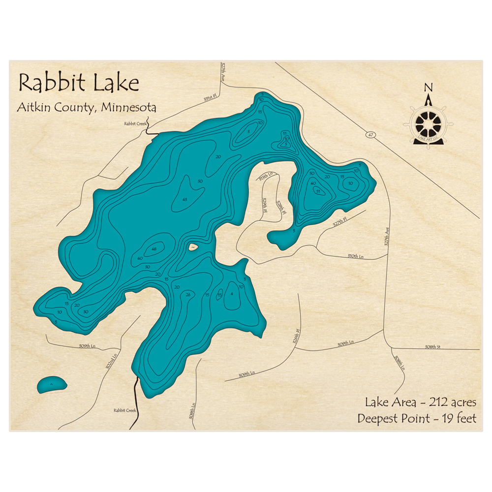 Rabbit Lake 3D Custom Wood Map – Lake Art LLC