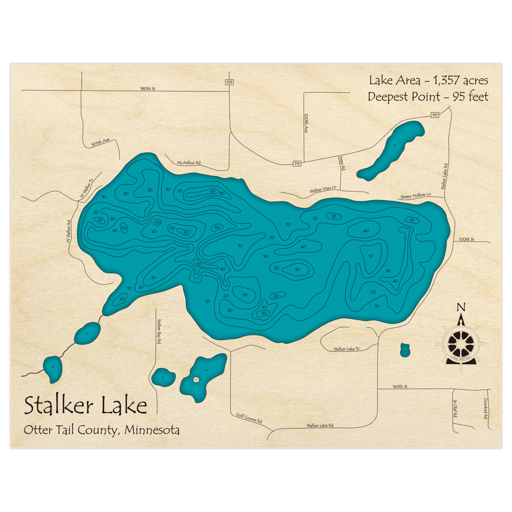 Stalker Lake 3D Custom Wood Map – Lake Art LLC