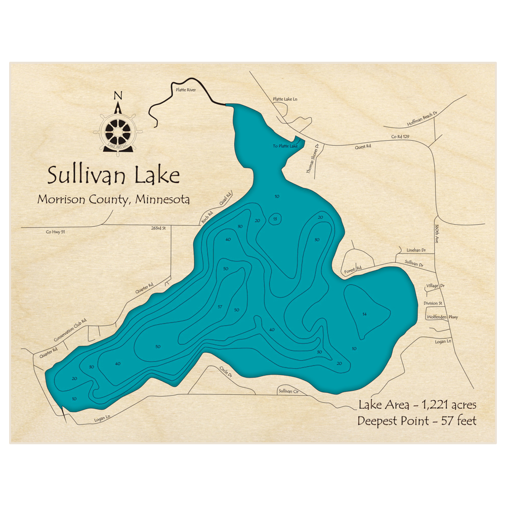 Sullivan Lake 3D Custom Wood Map – Lake Art LLC