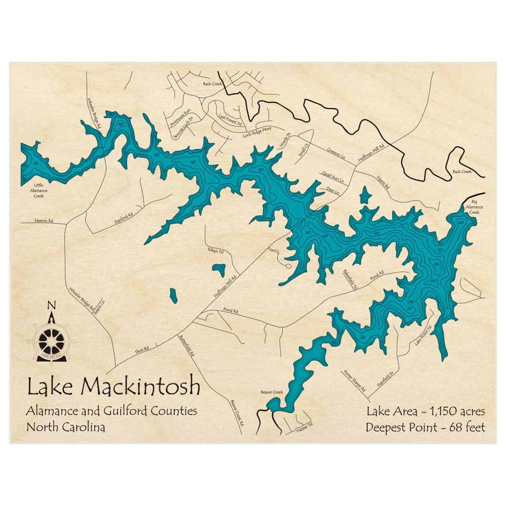 Lake Mackintosh 3D Custom Wood Map – Lake Art LLC