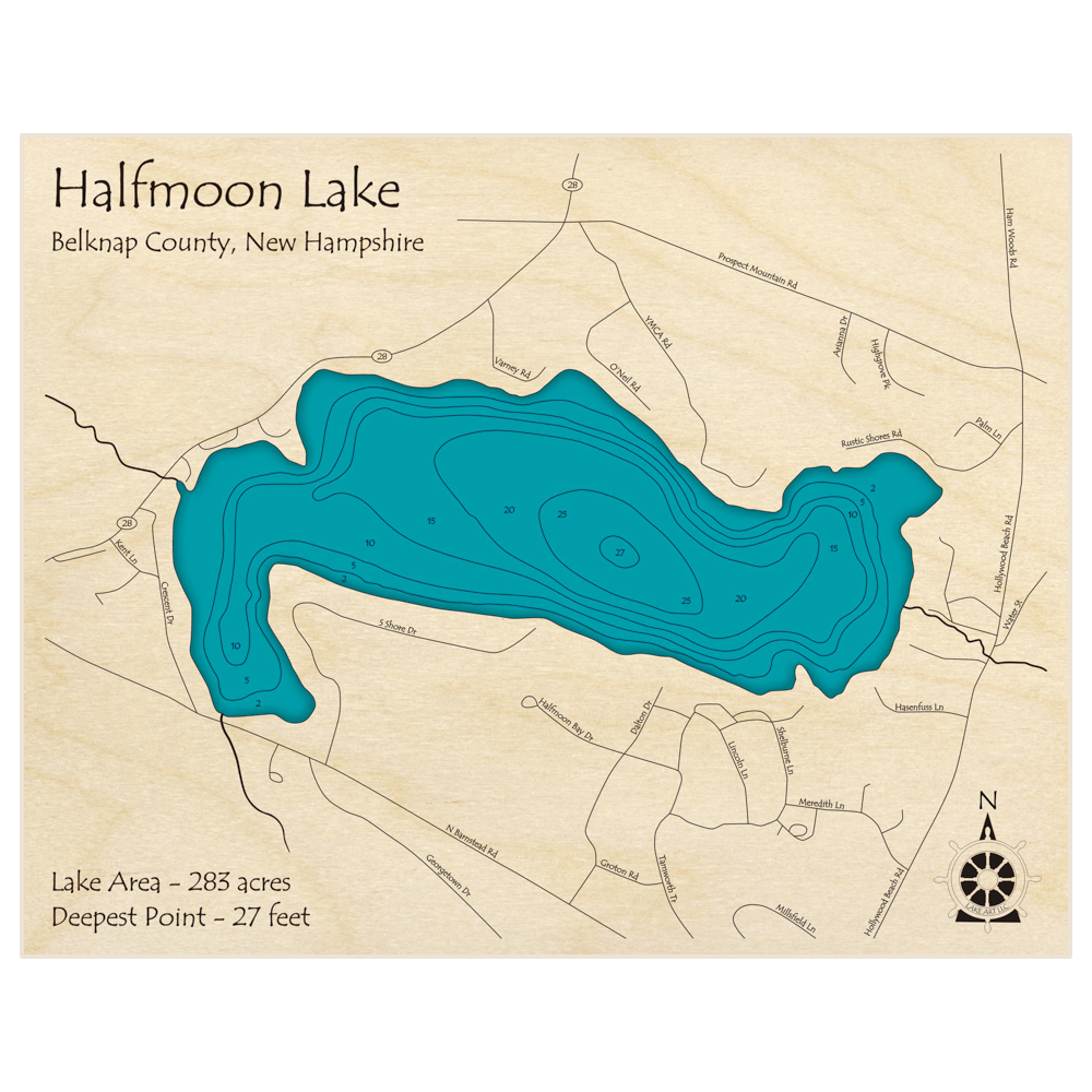 Halfmoon Lake 3D Custom Wood Map – Lake Art LLC