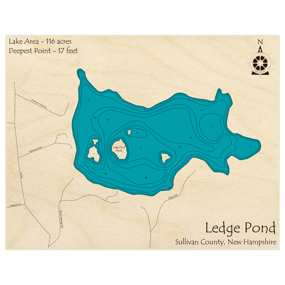 Ledge Pond 3D Custom Wood Map – Lake Art LLC