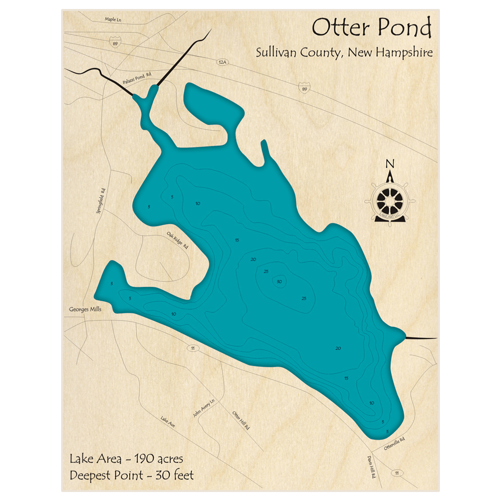 Otter Pond 3D Custom Wood Map – Lake Art LLC