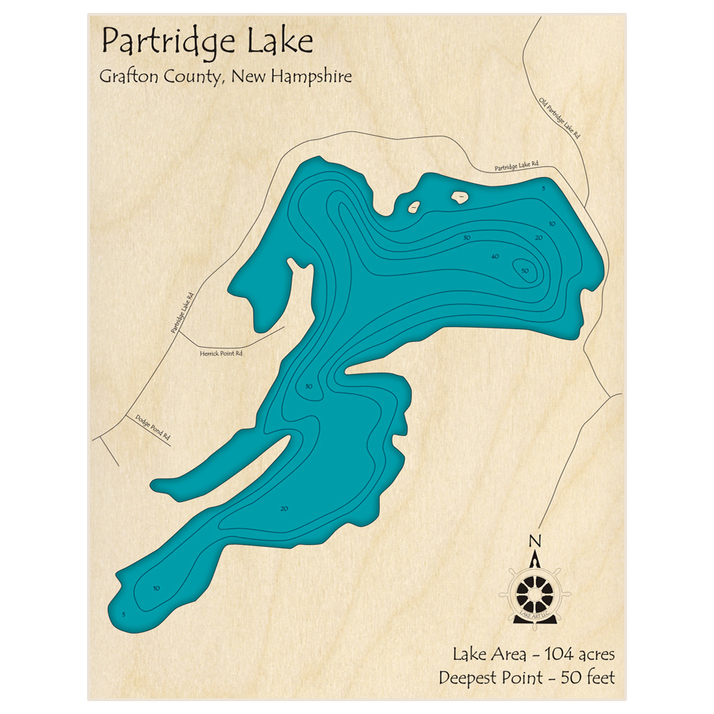 Partridge Lake 3D Custom Wood Map – Lake Art LLC