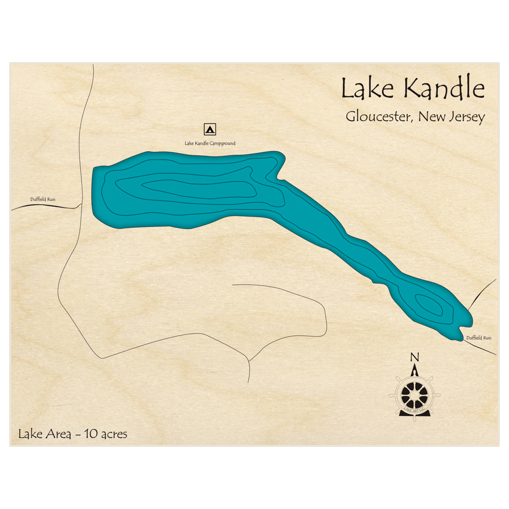 Bathymetric topo map of Lake Kandle  with roads, towns and depths noted in blue water