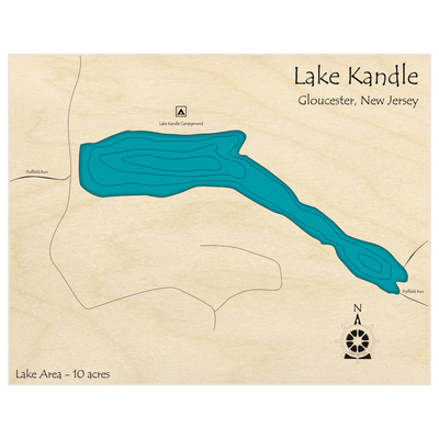 Bathymetric topo map of Lake Kandle  with roads, towns and depths noted in blue water