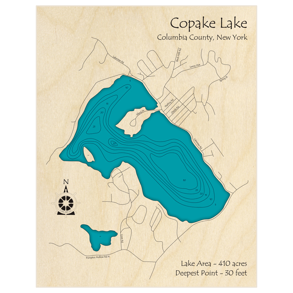 Copake Lake 3D Custom Wood Map – Lake Art LLC