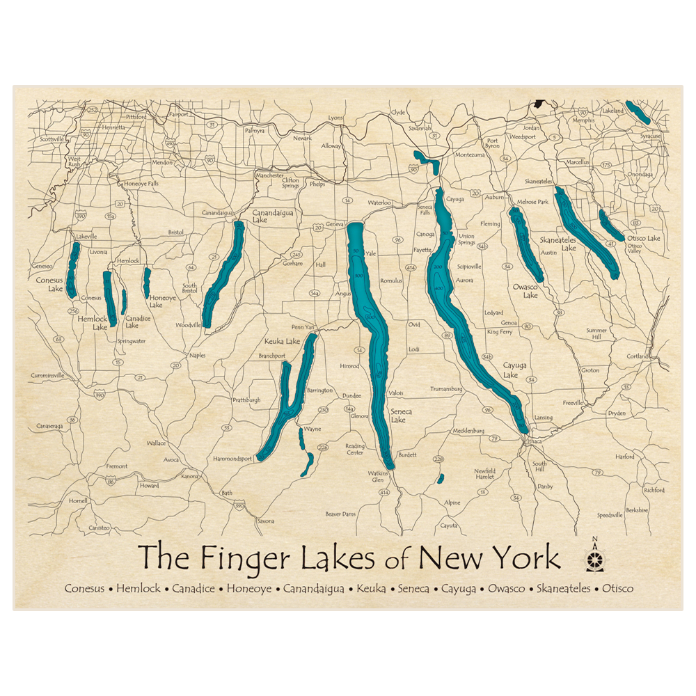 Finger Lakes of New York 3D Custom Wood Map – Lake Art LLC