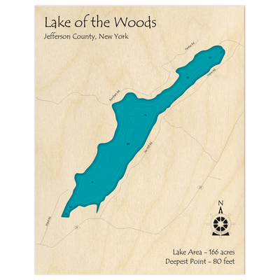 Bathymetric topo map of Lake of the Woods with roads, towns and depths noted in blue water