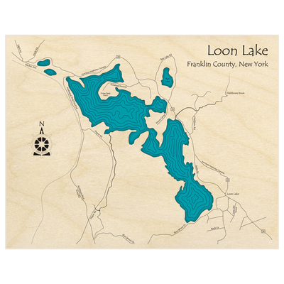 Bathymetric topo map of Loon Lake  with roads, towns and depths noted in blue water