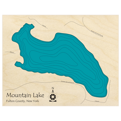 Bathymetric topo map of Mountain Lake  with roads, towns and depths noted in blue water