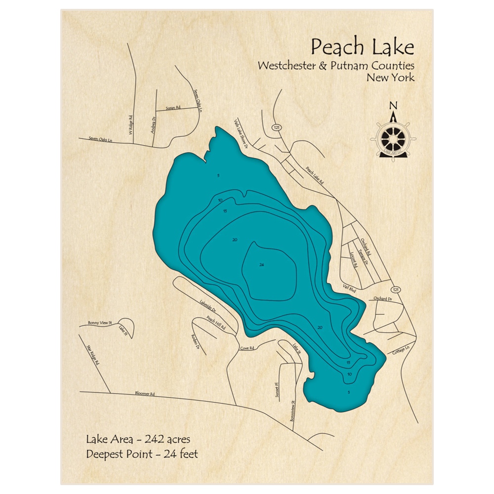 Peach Lake 3D Custom Wood Map – Lake Art LLC