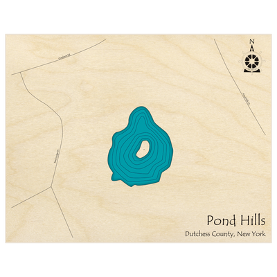 Bathymetric topo map of Pond Hills with roads, towns and depths noted in blue water