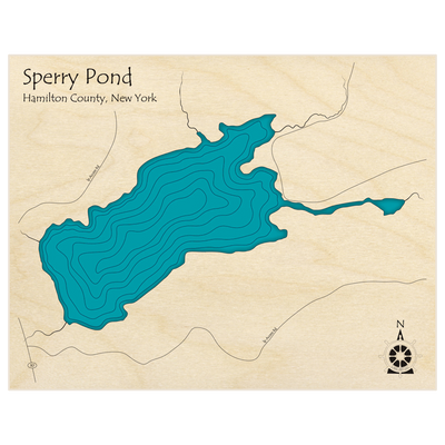 Bathymetric topo map of Sperry Pond  with roads, towns and depths noted in blue water