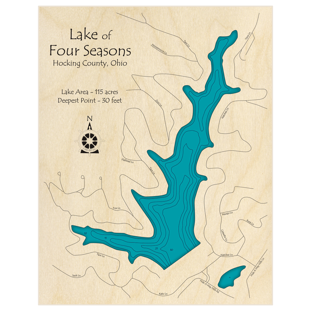 Lake of Four Seasons 3D Custom Wood Map – Lake Art LLC