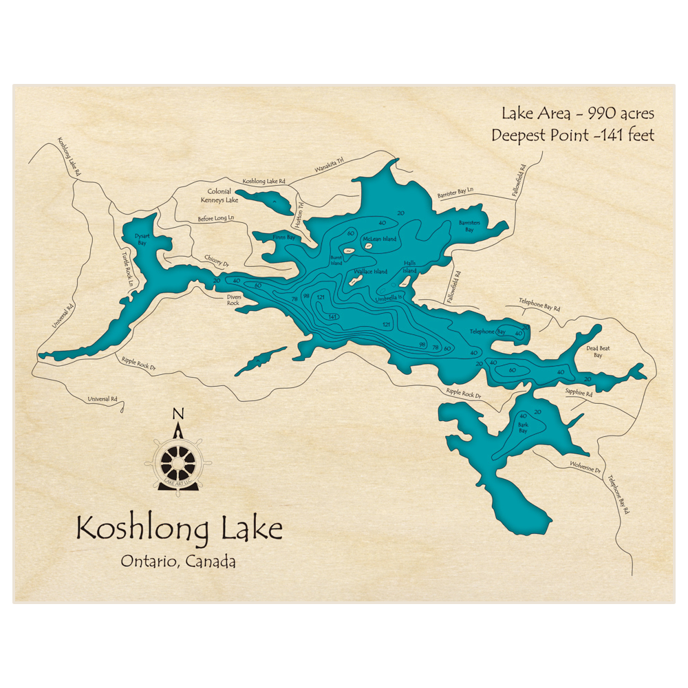 Koshlong Lake 3D Custom Wood Map – Lake Art LLC