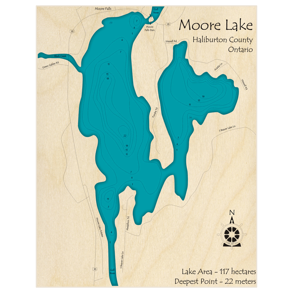 Moore Lake 3D Custom Wood Map – Lake Art LLC