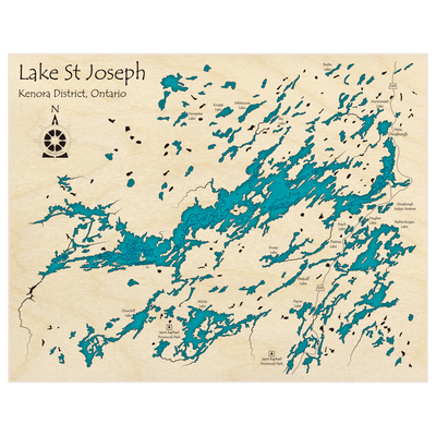 Bathymetric topo map of Lake St Joseph with roads, towns and depths noted in blue water