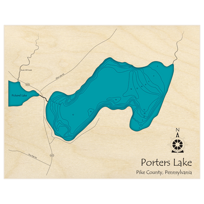 Bathymetric topo map of Porters Lake with roads, towns and depths noted in blue water