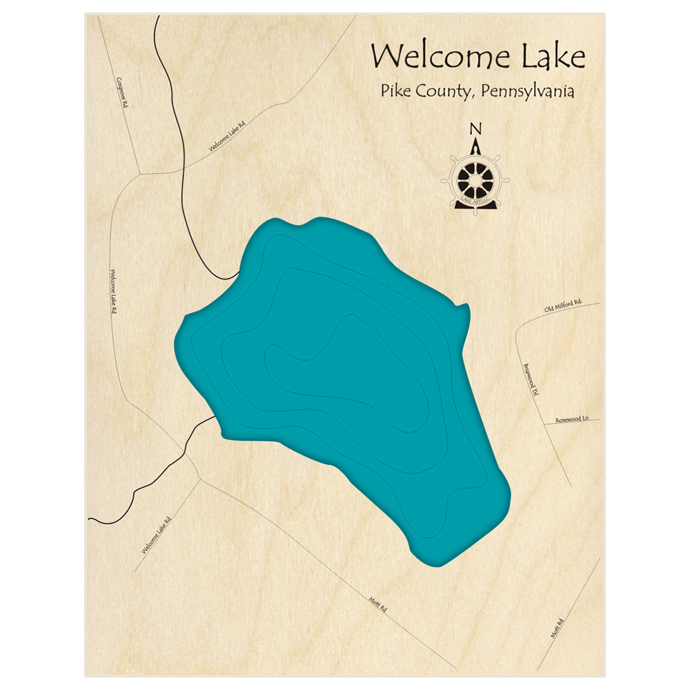 Bathymetric topo map of Welcome Lake  with roads, towns and depths noted in blue water