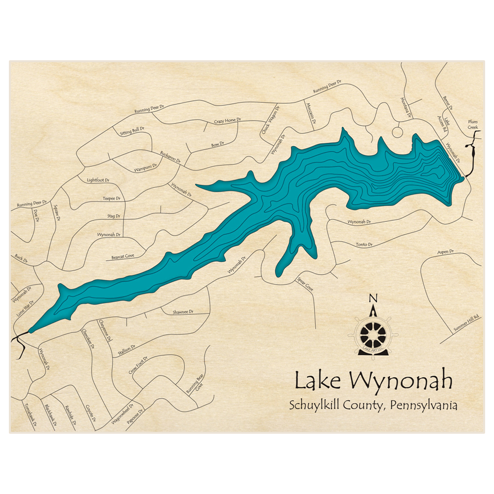 Lake Wynonah 3D Custom Wood Map – Lake Art LLC