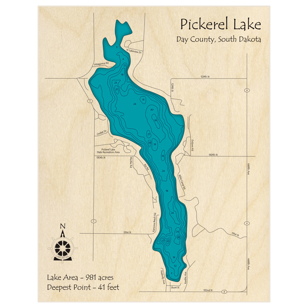 Pickerel Lake 3D Custom Wood Map – Lake Art LLC