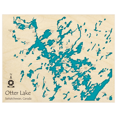 Bathymetric topo map of Otter Lake with roads, towns and depths noted in blue water