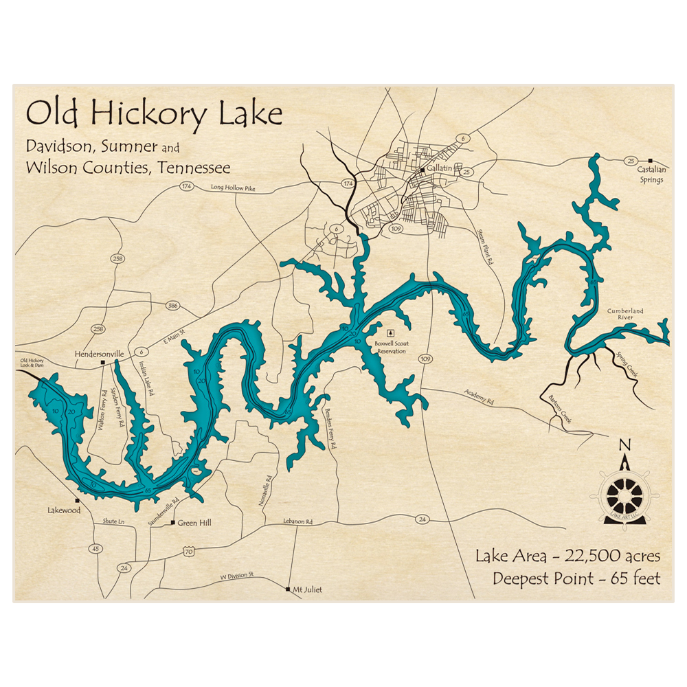 Old Hickory Lake 3D Custom Wood Map – Lake Art LLC