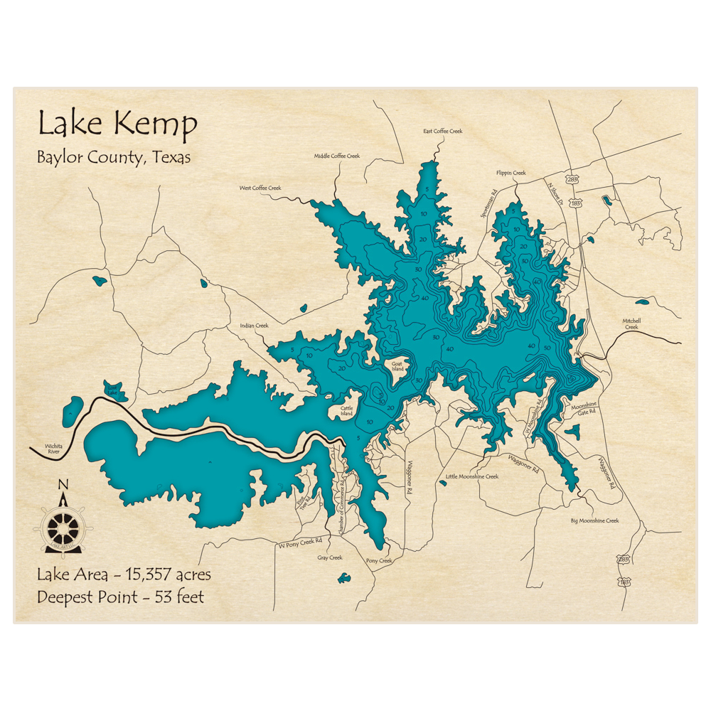 Lake Kemp 3D Custom Wood Map – Lake Art LLC