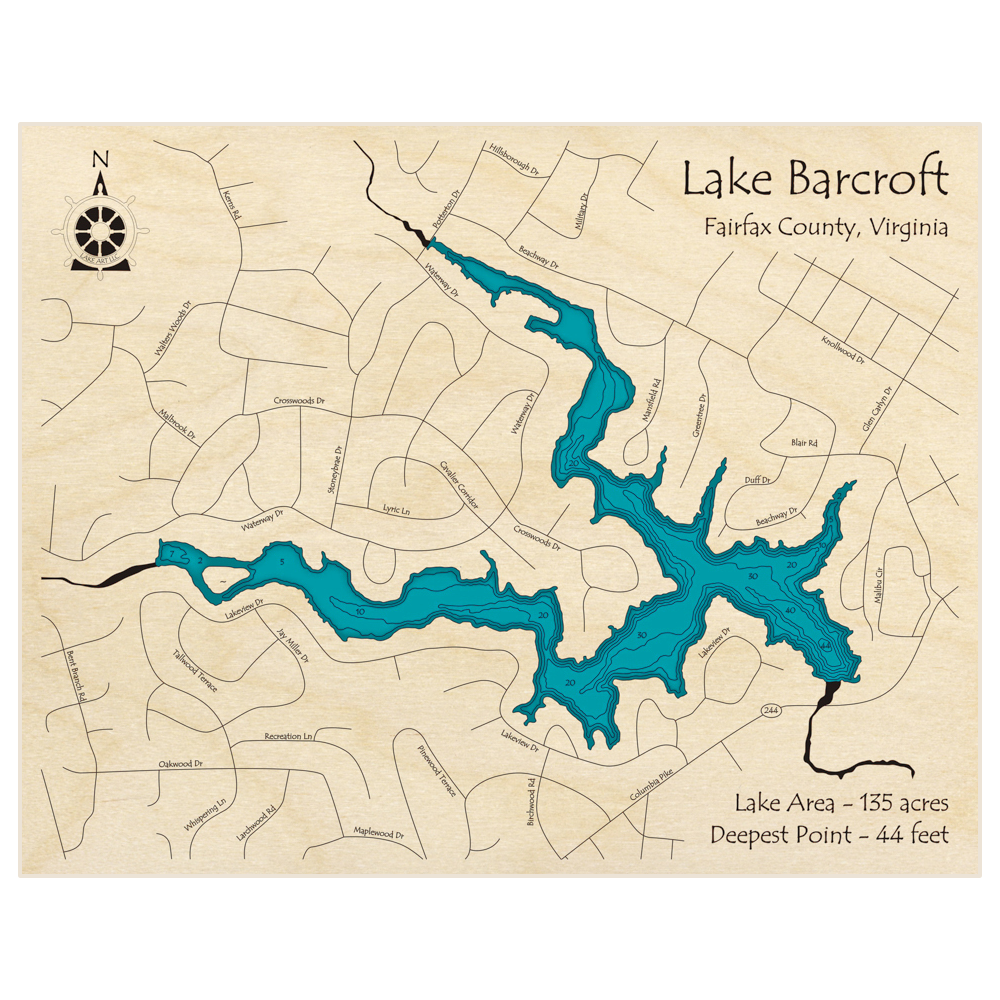 Lake Barcroft 3D Custom Wood Map – Lake Art LLC