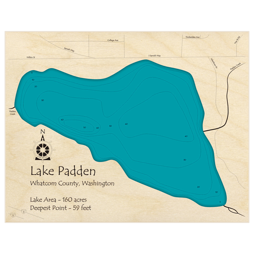 Lake Padden 3D Custom Wood Map – Lake Art LLC