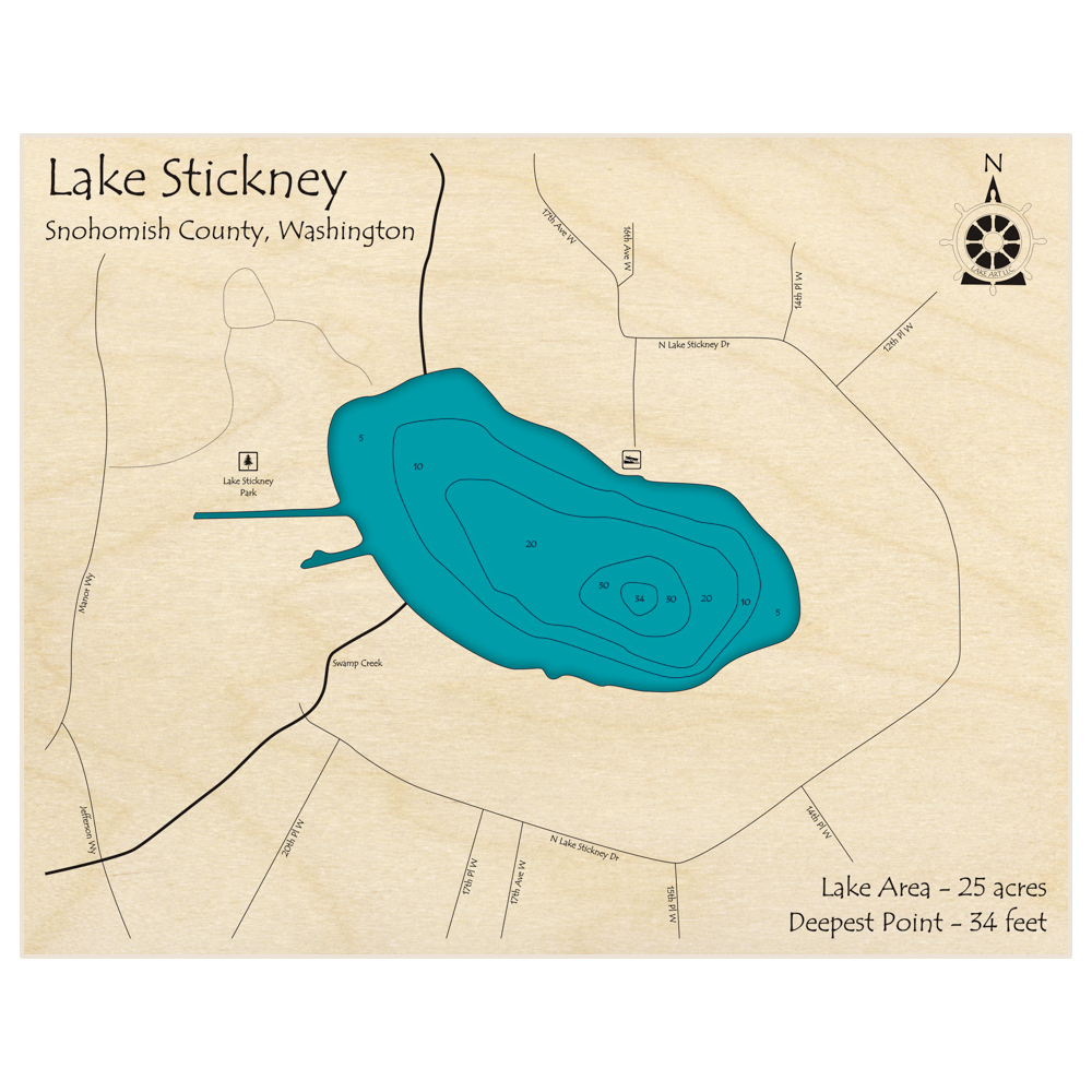 Lake Stickney 3D Custom Wood Map – Lake Art LLC