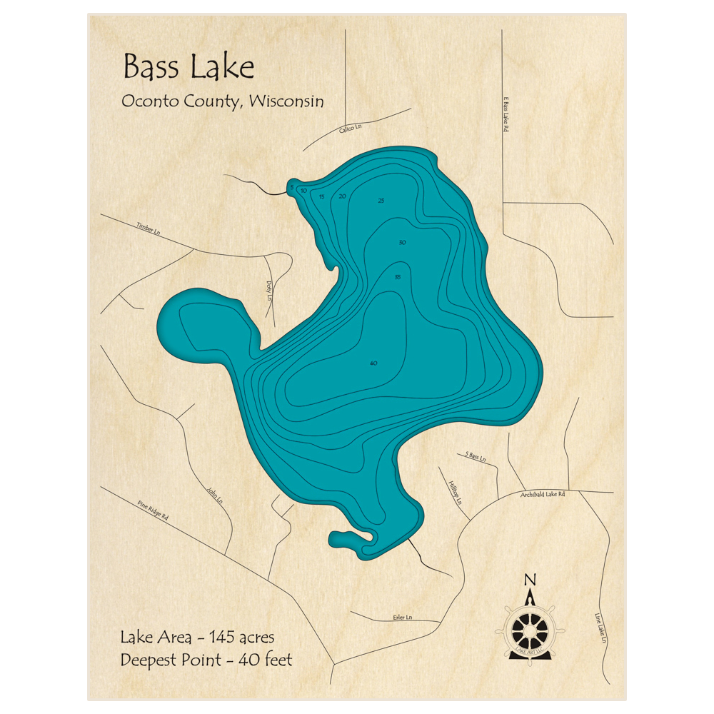 Bass Lake 3D Custom Wood Map – Lake Art LLC