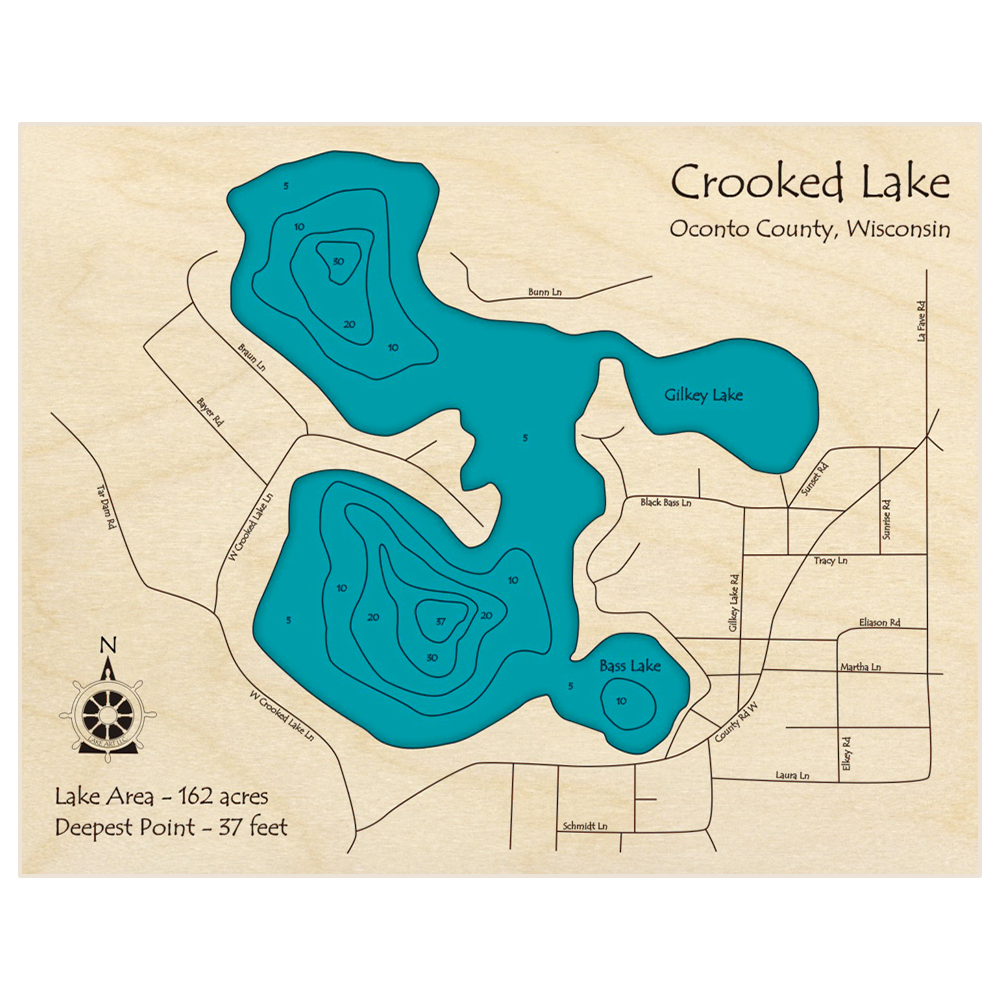 Crooked Lake 3D Custom Wood Map – Lake Art LLC