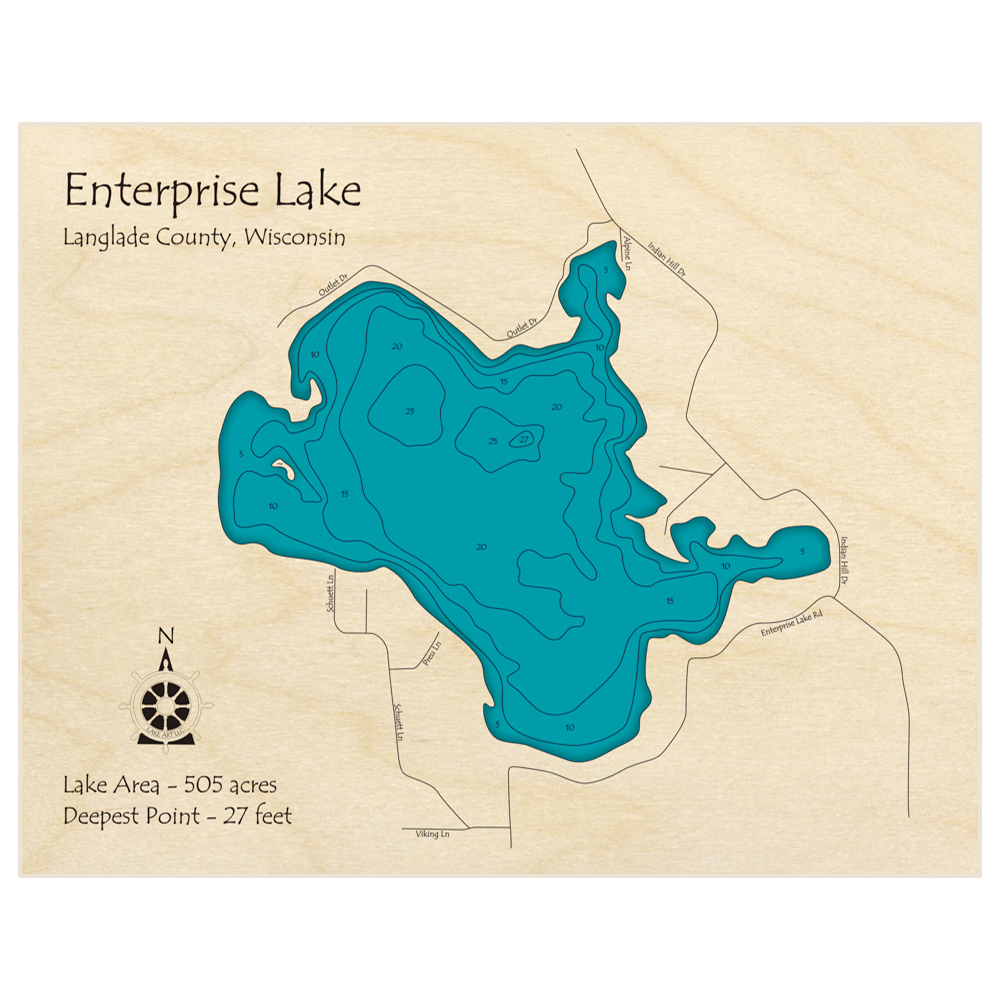 Enterprise Lake 3D Custom Wood Map – Lake Art LLC