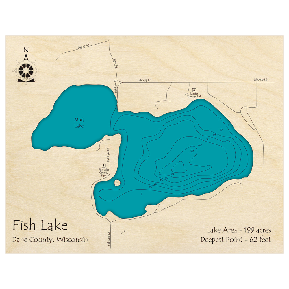 Fish Lake 3D Custom Wood Map – Lake Art LLC