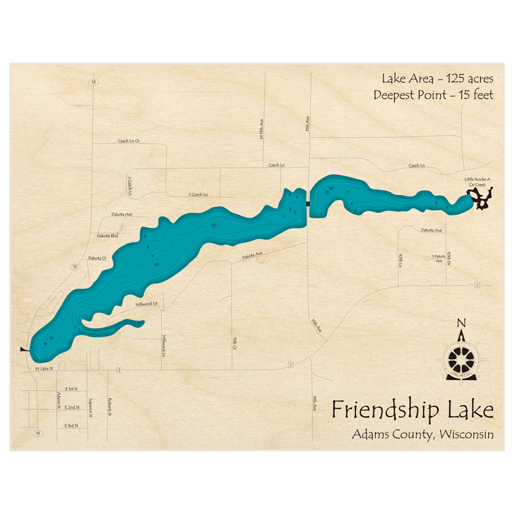 Friendship Lake 3D Custom Wood Map – Lake Art LLC