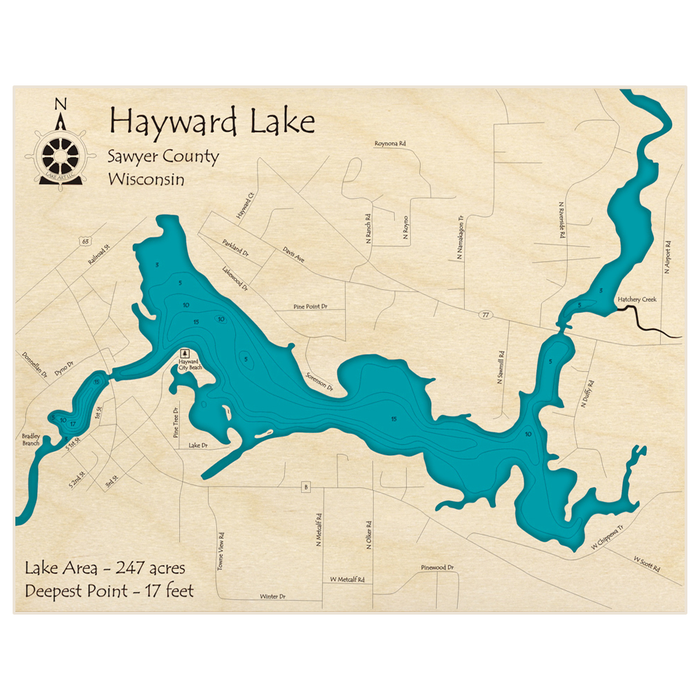 Hayward Lake 3D Custom Wood Map – Lake Art LLC