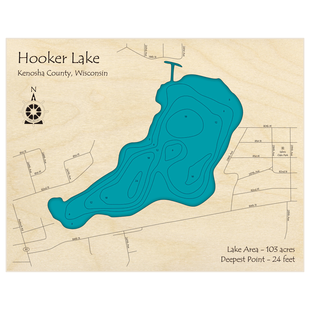 Hooker Lake 3D Custom Wood Map – Lake Art LLC