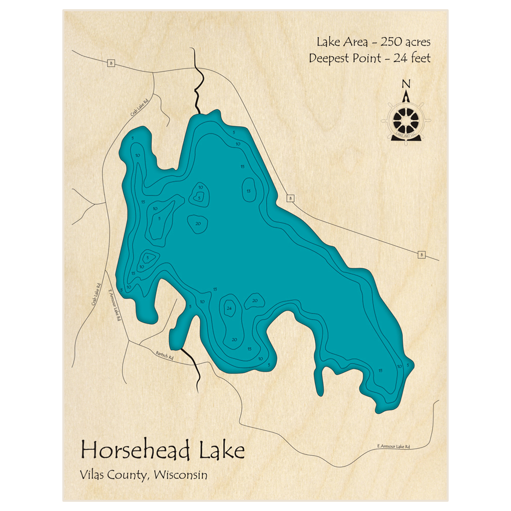 Horsehead Lake 3D Custom Wood Map – Lake Art LLC