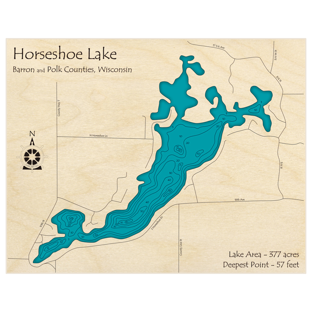 Horseshoe Lake 3D Custom Wood Map – Lake Art LLC