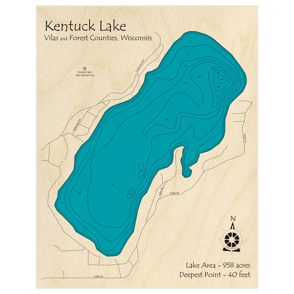 Kentuck Lake 3D Custom Wood Map – Lake Art LLC