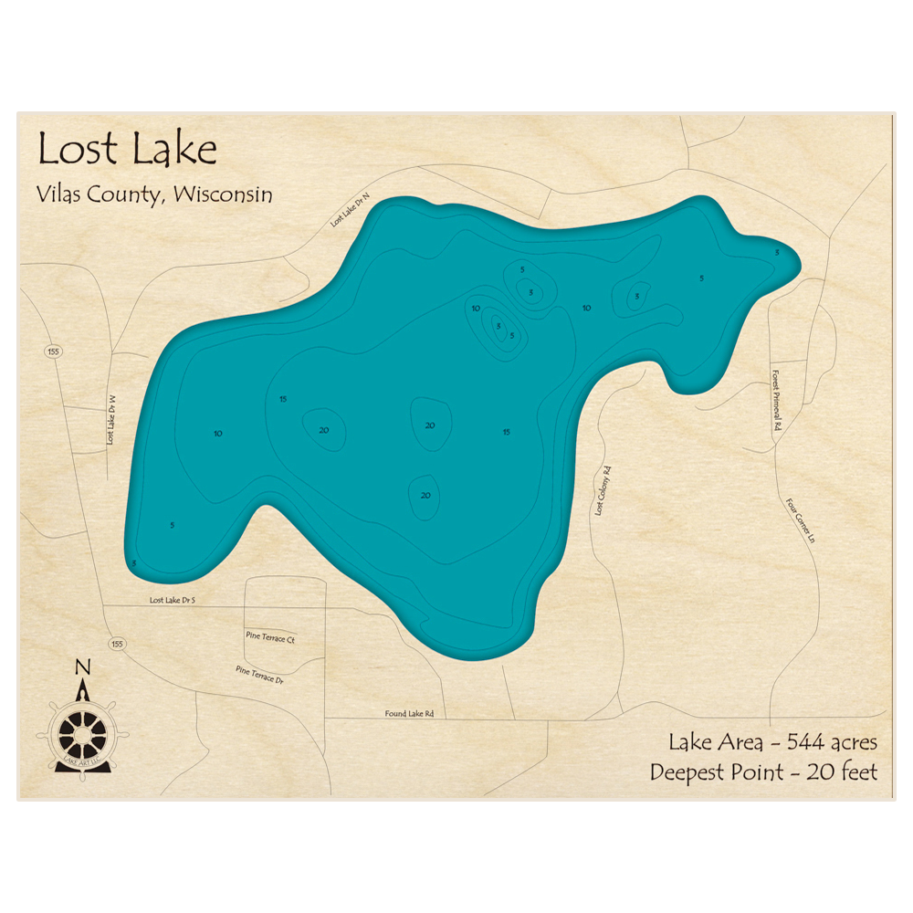 Lost Lake 3D Custom Wood Map – Lake Art LLC